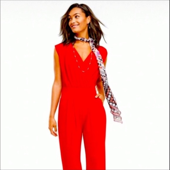 CAbi #5773 Uptown Sleeveless Red Jumpsuit one piece wrap front - Picture 6 of 11